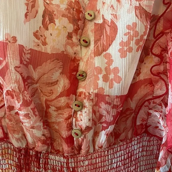 Zara Floral Red Patchwork Sheer Midi Sleeveless Dress M - Picture 7 of 16